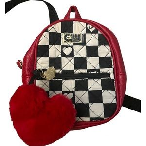 LUV BETSY by Betsy Johnson Black & White Checkered Red Lining Mini Backpack